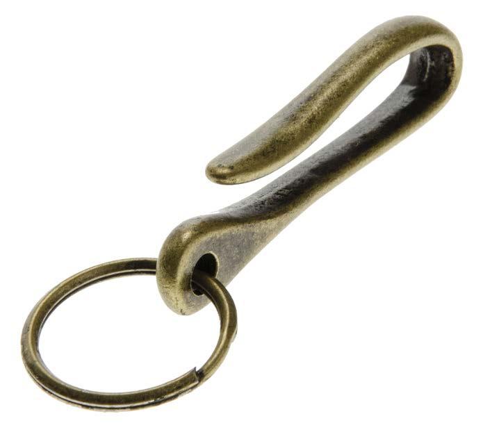 Carriers FISH HOOK KEY CARRIER Unique and elegant shape fits snugly on belts, waistbands, purses, or bags. Sandcasted brass construction.