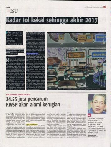 Headline Kadar tol kekal sehingga akhir 2017 Page No 24 Readership 947,000 Language Malay ArticleSize 395 cm² Journalist Nazura Ngah AdValue RM 13,616 Frequency Daily PR Value RM 40,848 Kadar tol