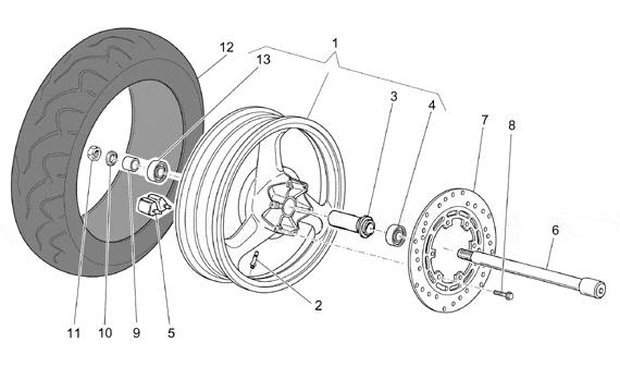 Rear wheel 35 1 Rear wheel - - - - 32630610 1 2 Tubeless tyre valve - - - - AP8201546 1 3 Spacer - - - - 32634010 1 4 Bearing - - - - 92204217 1 5 Rubber coupling - - - - 32632510 6 6 Rear wheel