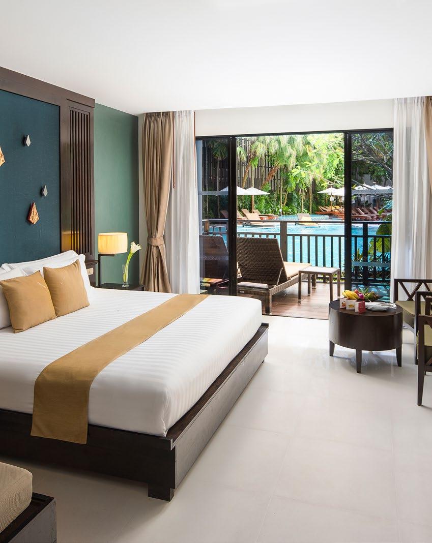 LIVING The 135 subtly-decorated rooms and suites come with king, twin or two double bed options with a furnished balcony plus bathroom with separate shower and bathtub, and are designed with soft