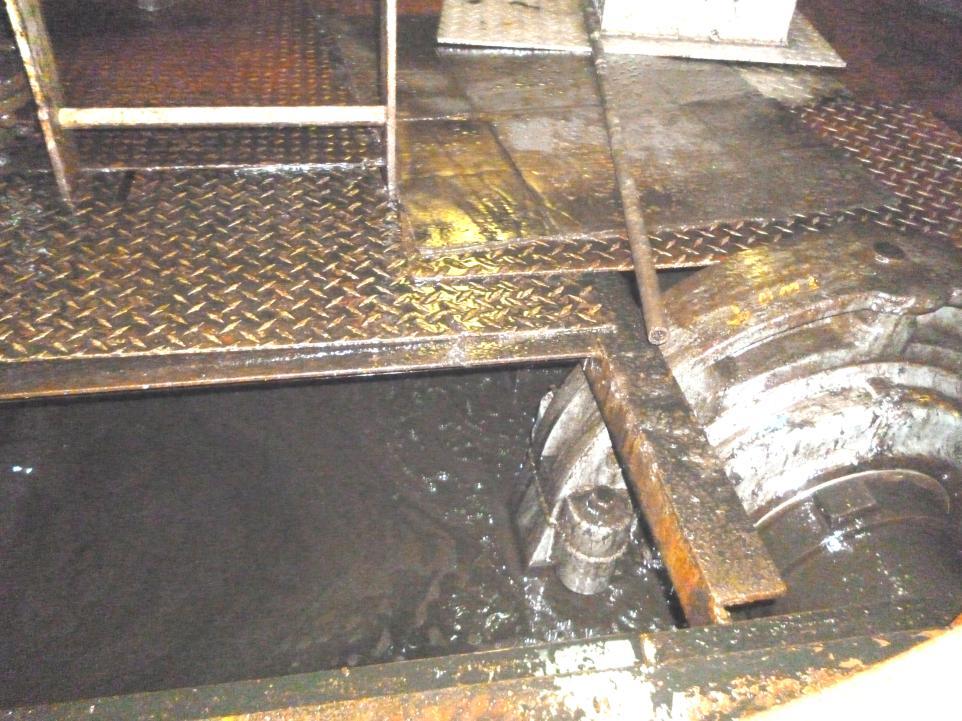 The Engine Room was heavily polluted with leaked oil and leaked cooling water.