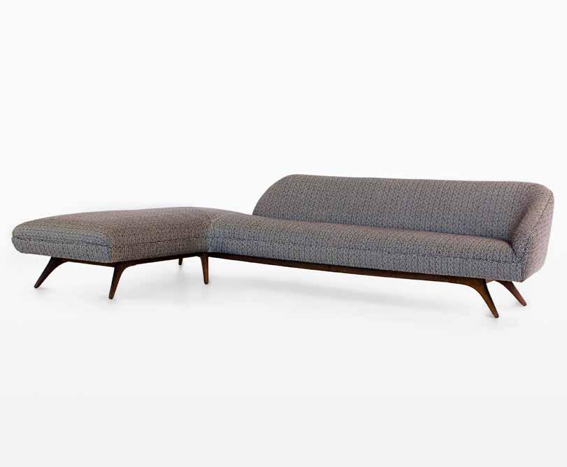 507-W L Shaped Swan Backed Sofa Designed 1955 Base: Walnut COM: 18 yds Specify Left or