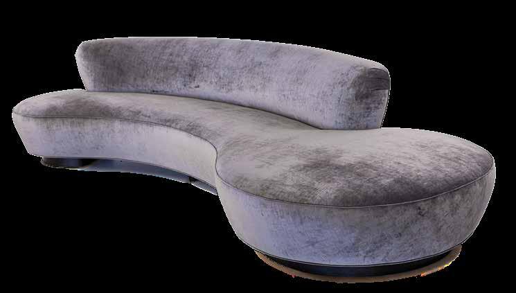 150 BS Serpentine Sofa Designed 1950 Base: Maple Finish: Natural or Ebony COM: 15 yds Specify Left or Right Facing W