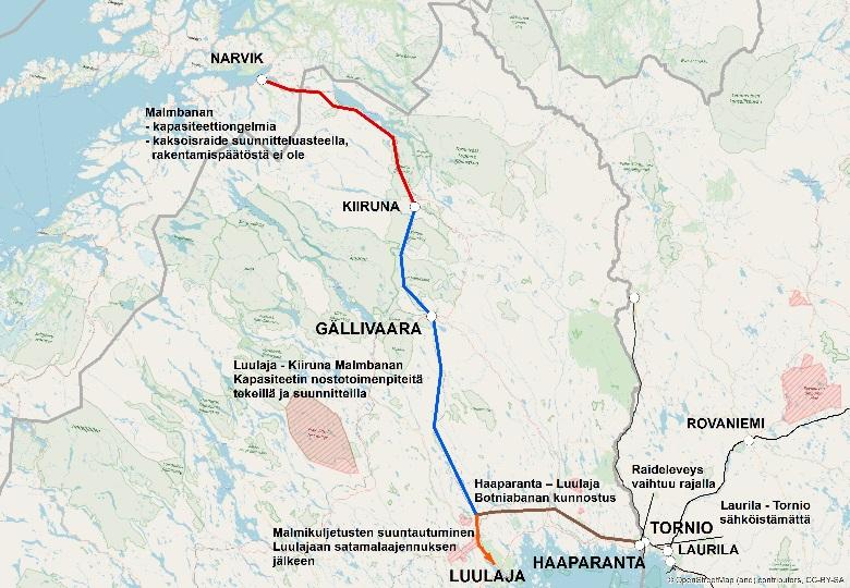4.2 Alternative 1: Via existing Malmbanan / Ofotbanen to Narvik There are two variants to this alternative.