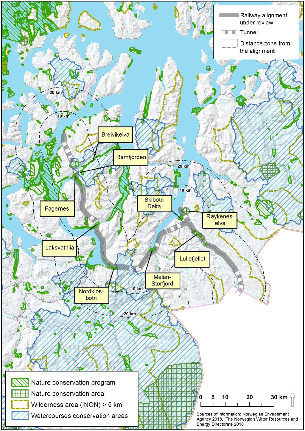 Client: Jernbanedirektoratet Figure 10: Map showing important areas of nature in the corridor Kolari-Skibotn-Tromsø.