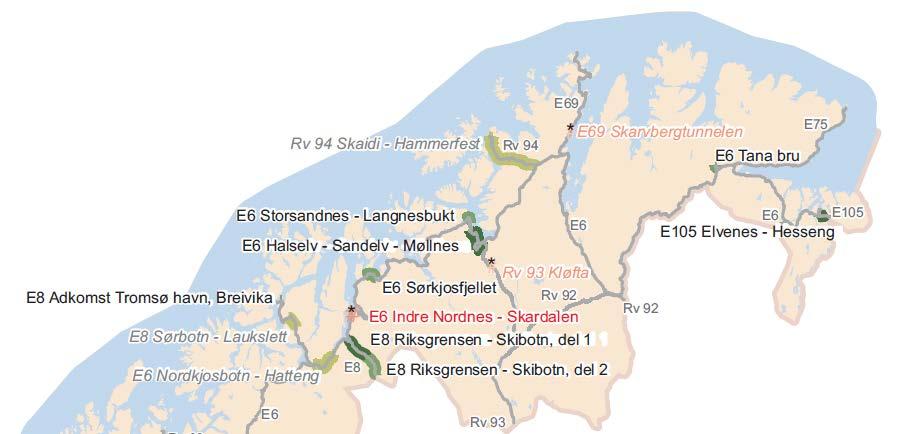 2 Situation in Norway 2.1 Road In Northern Norway, the connecting projects on E6 in Helgeland will provide good road standards south of Saltfjellet.