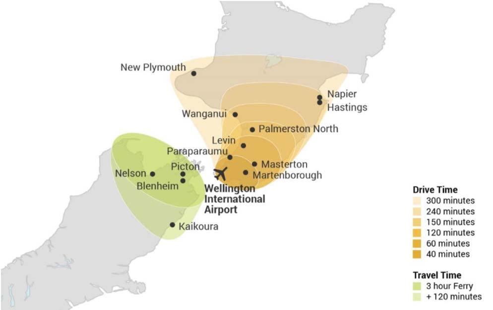 Figure 5 Central region catchment area for international flights from Wellington Source: InterVISTAS InterVISTAS advised that the vast majority of travel would be drawn from the Wellington and