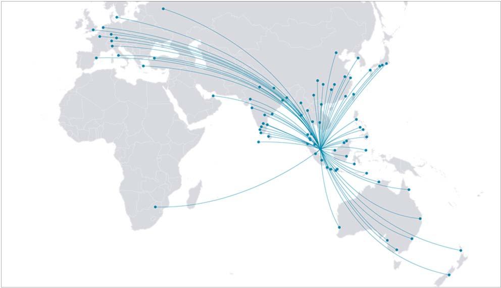 Figure 6 Singapore Airlines Network Source: InterVISTAS Consulting 3.