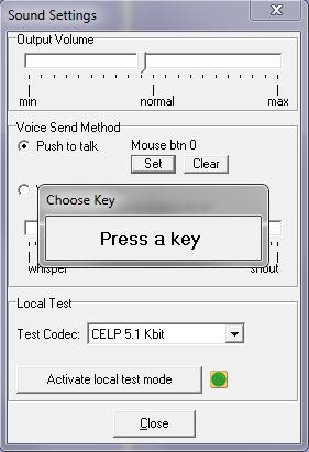 It is recommended you use the Push to Talk transmission method to communicate with Teamspeak. If you do so, you will need to set a default key that you will need to press to talk.