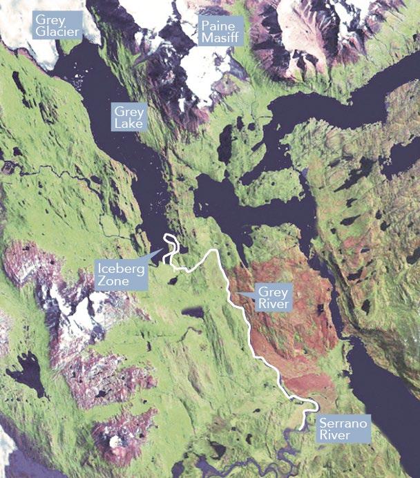 Map Day 1 Kayak Route: From: Iceberg s Zone at Lago Grey (Torres del Paine National Park) To: