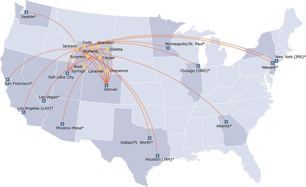 3.3 OVERVIEW OF WYOMING S CURRENT COMMERCIAL AIRLINE SERVICE Ten of Wyoming s public-use airports, shown in Exhibit 3-4, receive scheduled service from one or more commercial airlines.