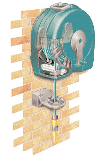 Wall bracket allows 180º swivel Child safety lock guards against misuse 2485 Internal ratchet mechanism holds hose out at required length The hose can be pulled out to any length up to 20m and is