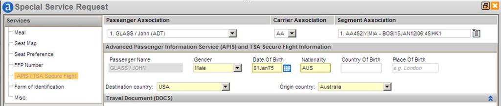 Booking File- SSRs APIS/TSA info Tips SSRs