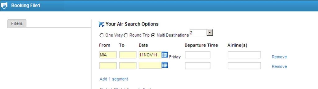 Low Fare Search panel 1. Journey type (ie. Round Trip) 1 2.