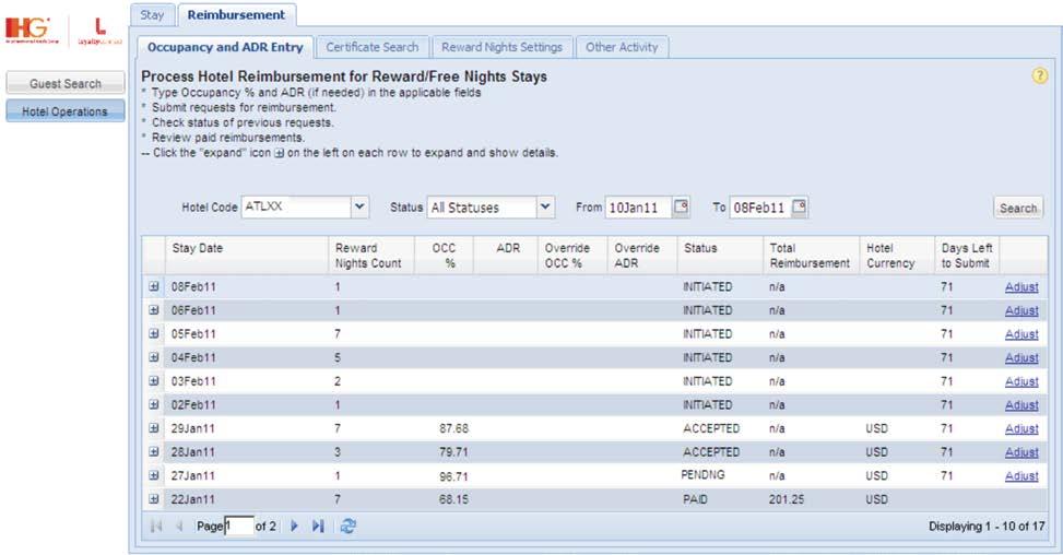 ADMINISTRATIVE FUNCTIONS REIMBURSEMENT STATUS DEFINITIONS ADMINISTRATIVE FUNCTIONS The <Status> column on the Reimbursement screen indicates the current status for the stay date.