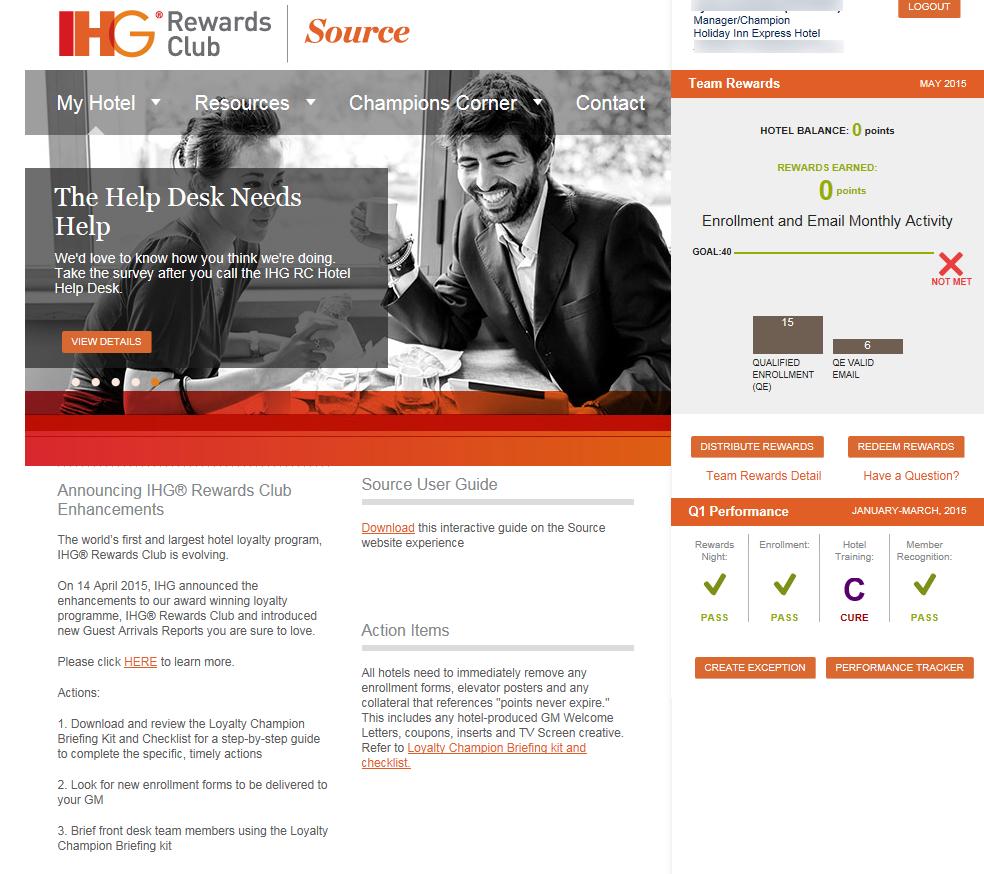 IHG REWARDS CLUB SOURCE IHG Rewards Club Source is the hotel's central resource to retrieve all hotel-related IHG Rewards Club information.