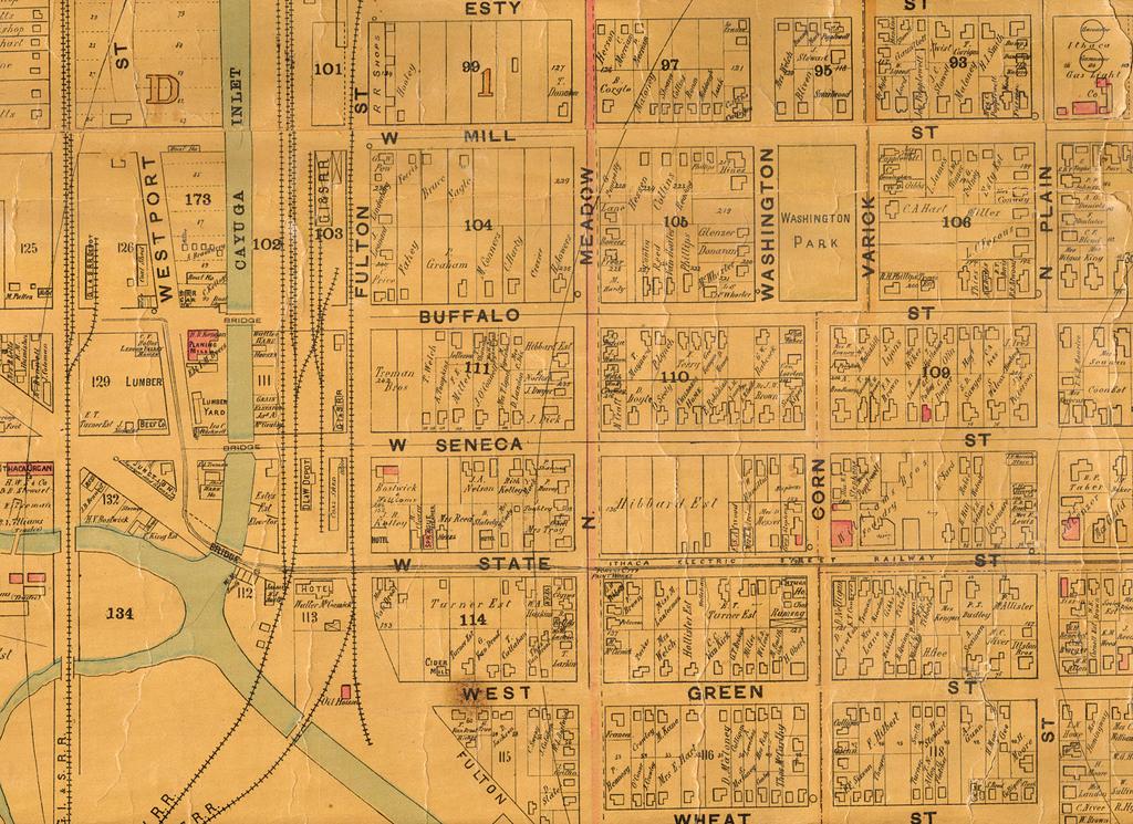 Below is a map 2 from 1893 showing the original line in the west end. Stop 3: State and Tioga St. intersection This is the junction between the main line and the Tioga St.