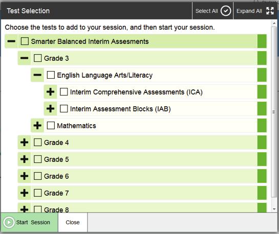 3 Select a test from the green Smarter Balanced Interim Assessments list.