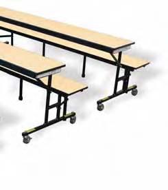 The attached bench eliminates the need for conventional seating, reducing