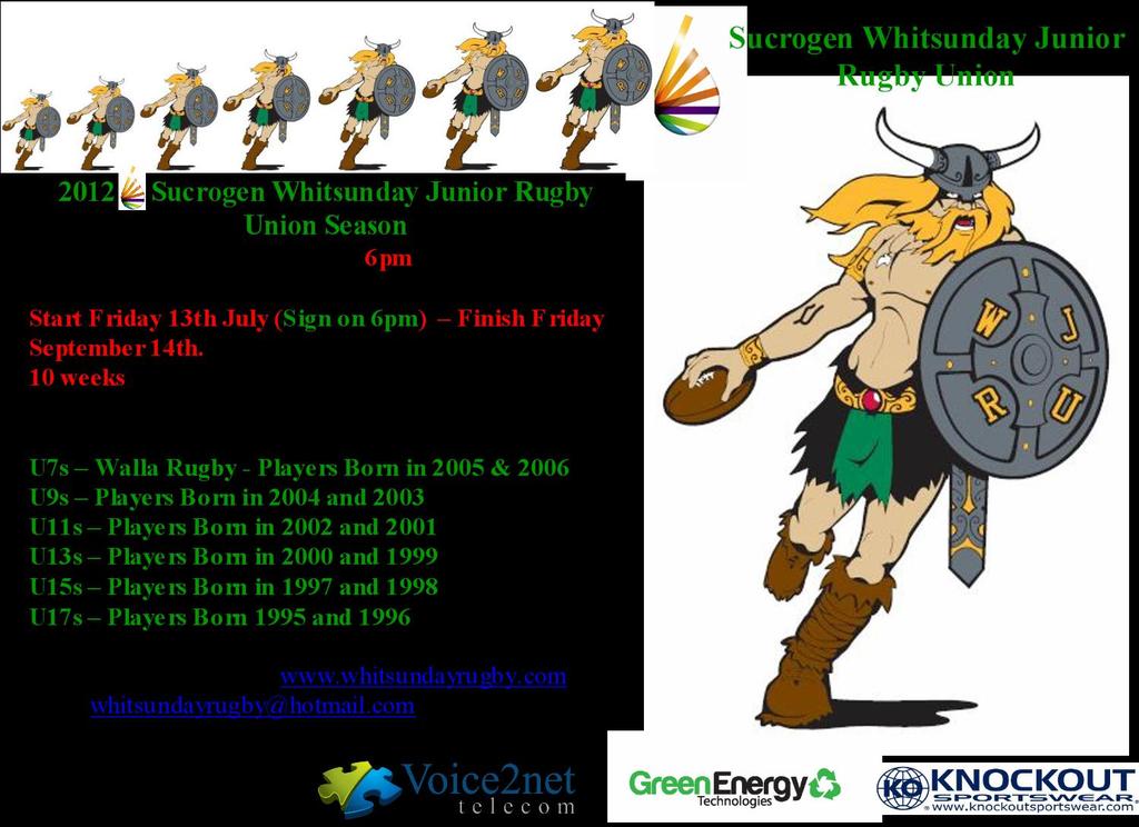Sucrogen Whitsunday Rugby Junior Club News Mackay Rugby Union Holiday Program will be run from Monday 2 nd April Wednesday 4 th April. 830am 3pm.