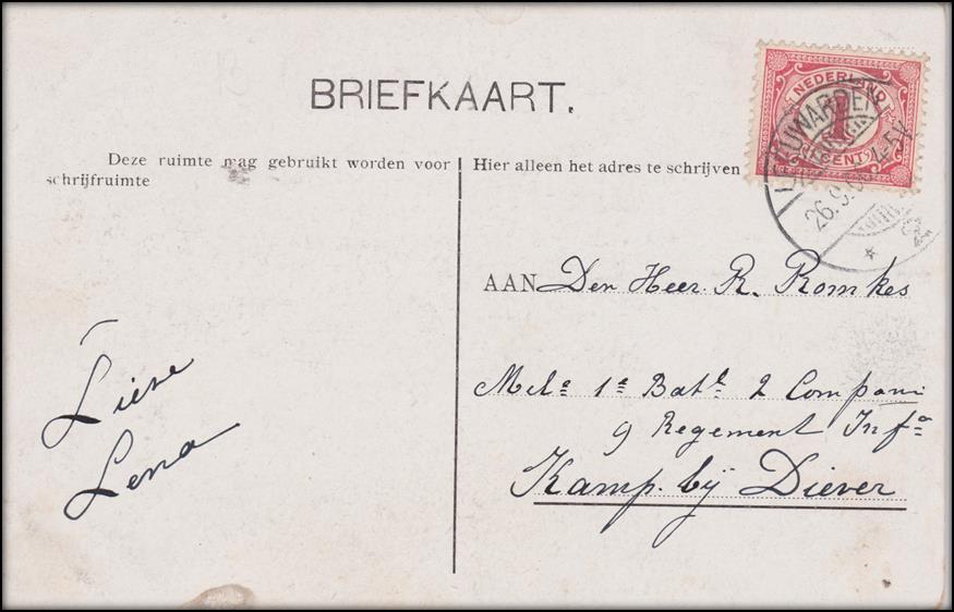 1906 postcard with early Martin cancel "Leeuwarden 2. Reference no. 2 states that the Leeuwarden 2 Martin cancel (Figure 2) was issued on August 4, 1906.
