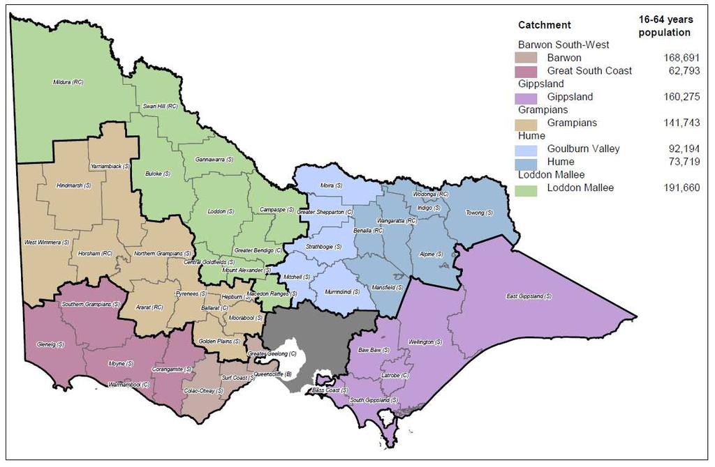 s MHCSS will be delivered across 15 service s. In metropolitan Melbourne, there will be a total of nine s. The non-metropolitan area is divided into a total of seven s.