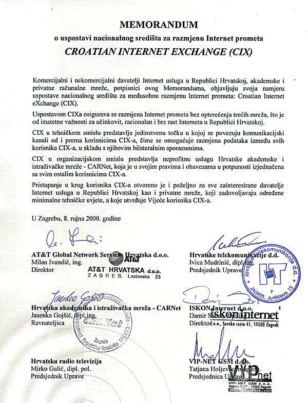 temabroja CIX Hrvatsko nacionalno središte za razmjenu internetskog prometa Obljetnica: 15 godina CIX-a Prije 15 godina, 8. rujna 2000.
