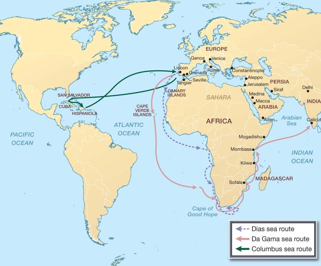 Conquest of the Americas Inspired by the Portuguese success, many navigators determined to sail westward across the Atlantic Ocean; among them was Christopher Columbus of Genoa, who won Spain s