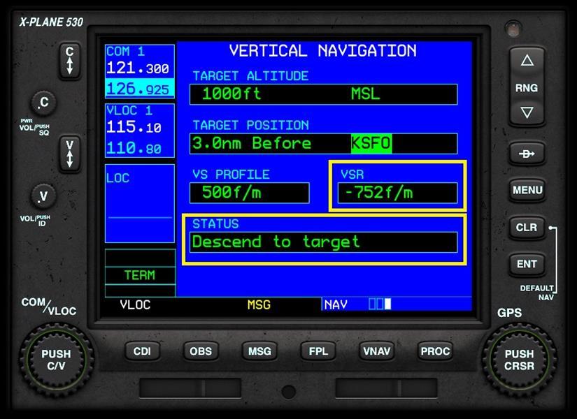 Flying a VNAV Scenario VSR and STATUS Instructions In the example to the left, the flight is underway, and we are approaching KSFO.