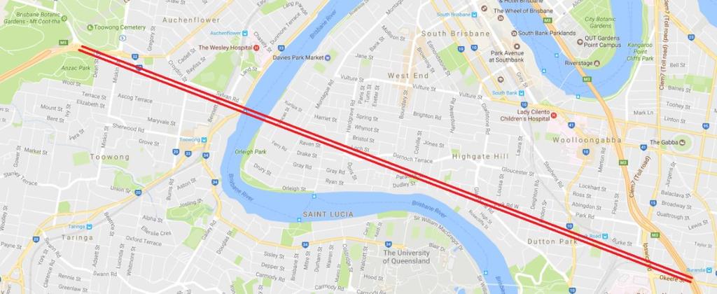 6: East-West Link (TransApex) This river crossing was proposed as two parallel two-lane tunnels linking the Western Motorway and Toowong Village to the Pacific Motorway and O Keefe Street at Buranda
