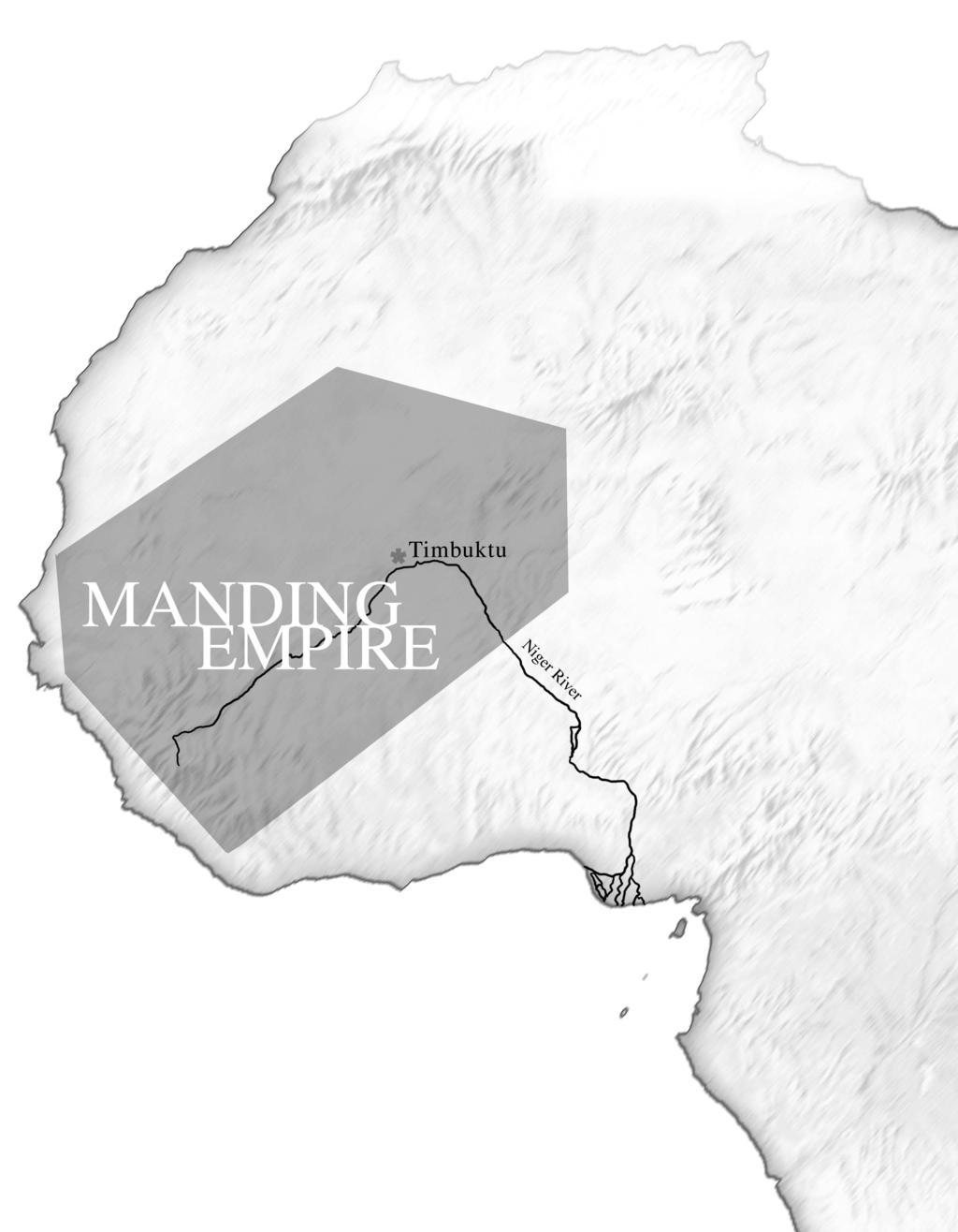 MANDING EMPIRE The great Manding or Mali Empire (as large as modern Europe) existed as early as 1000 AD, but began its rise to splendour under the heroic King Sunjata in 1235 A.D. As trade increased between North Africa and the sub-sahara, cities developed where the traders bought and sold their goods.