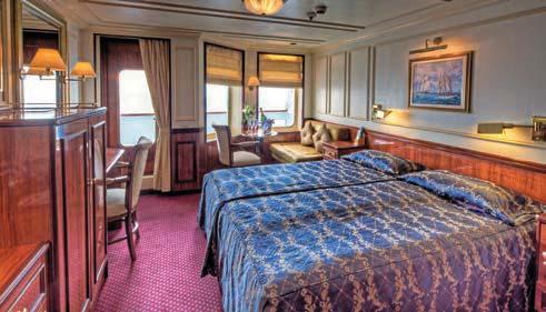 CATEGORY 2 - CLIPPER DECK Superior outside cabin, twin/double/triple beds, marble bathroom with shower. Average Cabin Size: 145 ft.
