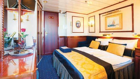 CATEGORY 1 - MAIN DECK & SUN DECK Deluxe deck cabin, twin converted to double, minibar, marble bathroom with whirlpool, cabin