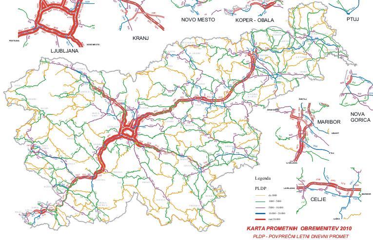 2.3. ANALYSIS OF ROAD TRAFFIC FLOWS WITHIN THE AREA OF PORT OF KOPER (SLOVENIA) Figure 22 depicts the distribution map of traffic flow (AADT) on the entire territory of the Republic of Slovenia in