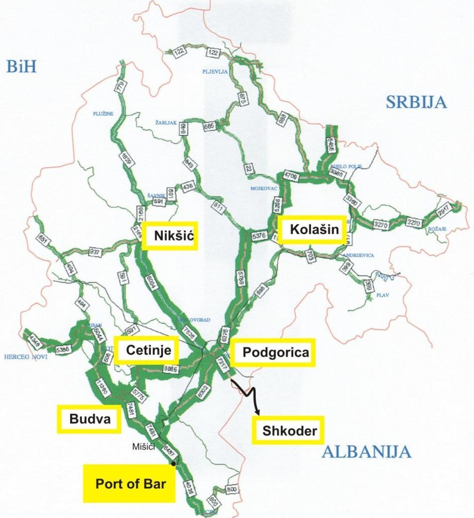 Figure 27: Distribution of traffic flow on the whole territory of the Republic of Montenegro (AADT, 2007) Source: (MSPT, 2007) 2.4.1.