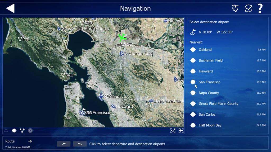 Drag your aircraft symbol to be lined up with the San Francisco runways. 3 Select a flight level of 5000 ft.