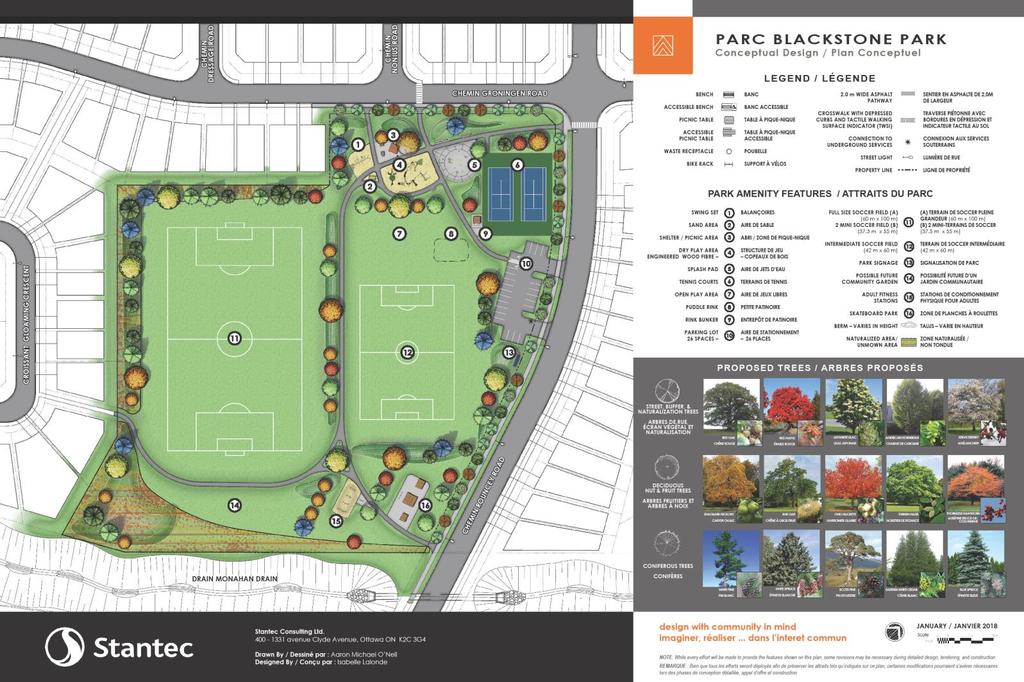 Blackstone Community Park Concept Plan Park Amenities Full size soccer field with 2 mini soccer fields overlain.