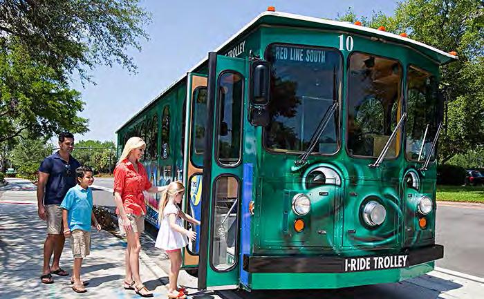 The I-Ride Trolley provides transit services to visitors and residents along International Drive and Universal Boulevard.