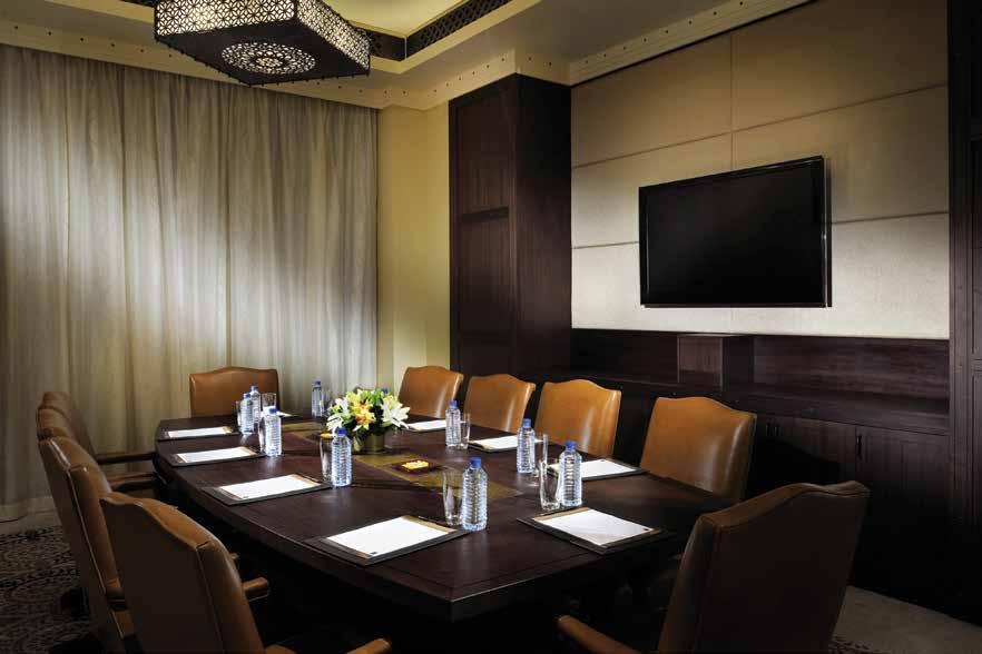m) Enhanced by distinctive Arabian decor, the elegant and intimate boardrooms are equipped with sophisticated technology, providing up to 10 guests with the perfect blend of convenience and charm.