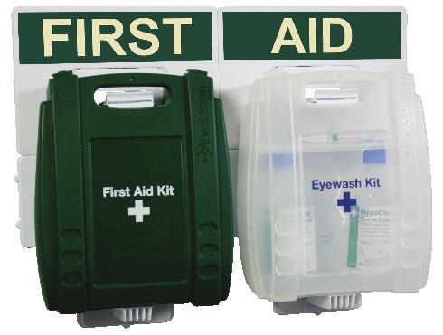 Product datasheet Workplace Eyewash & First Aid Point Essential first aid point featuring a fully stocked HSE compliant First Aid Kit and Emergency Eyewash Kit with bottle retainer shelf for total