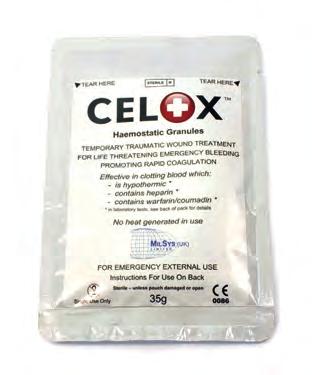 COTTON WOOL + CELOX HAEMOSTATIC GRANULES Celox is proved to clot blood in just 30 seconds.