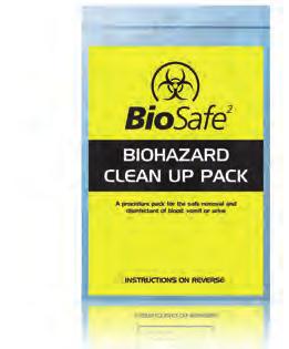 BIOHAZARD DISPOSAL BIOHAZARD KITS + BIOSAFE 2 CLEAN UP PACKS A procedure pack for the safe removal and disposal of blood, vomit or urine. Single use application.