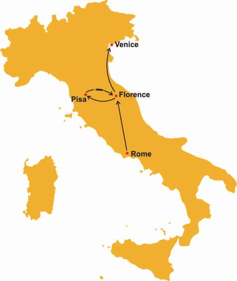19 *Best of Italy 7 Days (B)* TOUR CODE : IT7D - B Rome Vatican City Florence Pisa Venice Suggestive Tour Itinerary 7 days/6 nights Day 01 Upon arrival meet your private transfer at the airport and