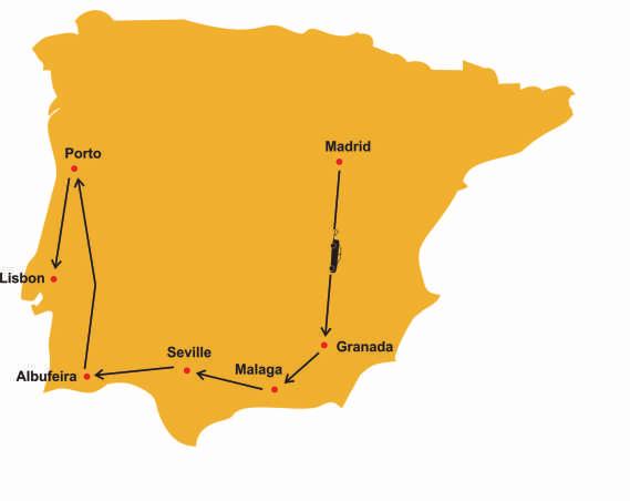 65 *Best of Spain & Portugal 16 Days* TOUR CODE : ESPT16D Madrid Toledo Granada Malaga Seville Albuferia Porto Lisbon Suggestive Tour Itinerary 16 days/15 nights Day 01 Upon arrival meet your private