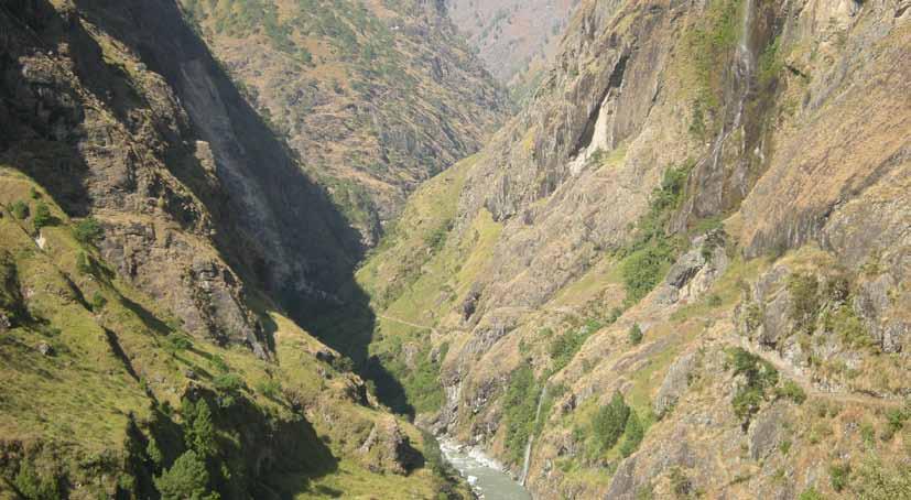 Day 6 Trek Machha khola (930m) to Dobhan (1070m) ~5.5 hrs At Tatopani or hot water you can stop to enjoy a natural hotspring bath under a cliff.