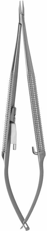 Use only micro needles of less than 0.2 mm diameter (see page 116). NEEDLE HOLDERS Curved Cutting edge: 3.5 mm 14 cm Without lock No.