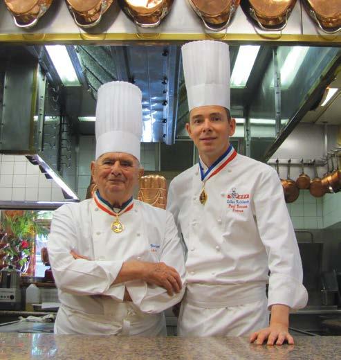 Corporate Executive Chef Frack Garager ad Gilles Reihardt, Chef de Cuisie at the 3-Micheli-star Paul Bocuse Restaurat i Lyo.