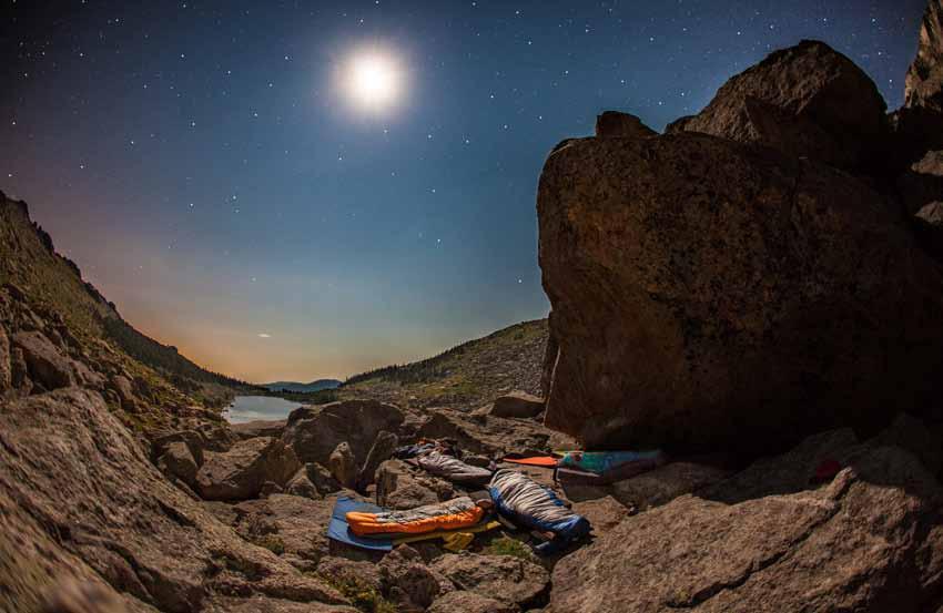 Wes walker and crew sleeping under their project and the stars at Lincoln lake Colorado Kinetik