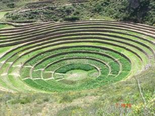 at Moray built by the Incas in natural sinkholes on a limestone plateau overlooking the Urubamba Valley.