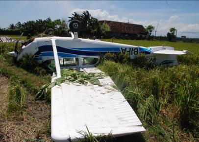 At 00:25, the pilot of PK-ROA found the location of PK-ROG wreckage and informed Blimbingsari ATS. PK-ROG was found landed in rice field at about 2.4 km south west from Blimbingsari Aerodrome.
